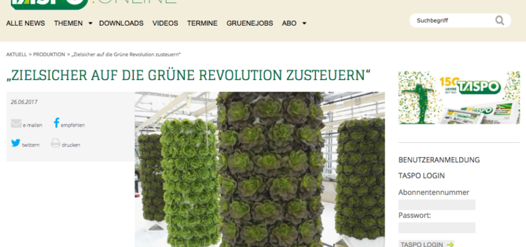 Interview in German on TASPO online – Zielsicher auf die Grüne Revolution zusteuern