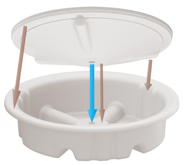 Lid-base for quick multi unit setups using 40mm PVC as draining pipe