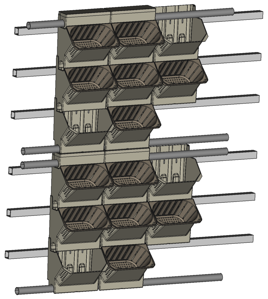 Design, mounting and fertigation example of the large living wall system version we will be offering in Q2-2021.