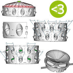 Some components that you can use to set up and organize 3D hydroponic grow spaces for many very different farming setups.